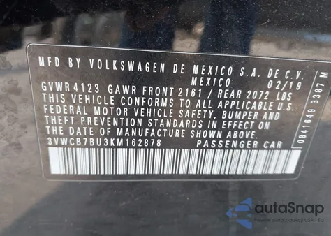 2019 Volkswagen Jetta S/Se/R-Line from USA, damaged, VIN 3VWCB7BU3KM162878